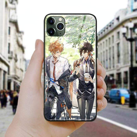 Coque téléphone Zhongli & Tartaglia genshin impact iPhone SE 6 6s 7 8 Plus X XR XS 11 12 Mini Pro Max