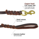 Laisse de chien en cuir véritable tressé 1,7 m fils d'entraînement de marche pour berger allemand Golden Retriever 1.6 cm de largeur pour les chiens de taille moyenne