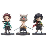 Lot de 3 figurines Demon Slayer Q.ver Kimetsu no Yaiba Nezuko Tanjirou Zenitsu Giyuu Inosuke PVC Action Figure Anime Demon Slayer