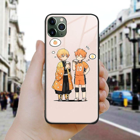 Coque téléphone Demon Slayer and Haikyuu cute  iPhone SE 6 6s 7 8 Plus X XR XS 11 12 Mini Pro Max