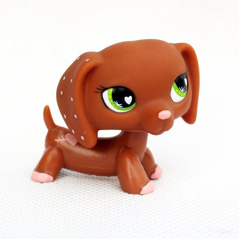 Rare animalerie lps jouets chien #556 brun saucisse teckel coeur rose enfants original animaux jouets pour enfants