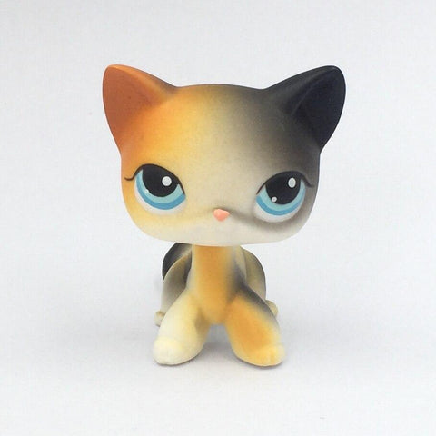 Véritable rare animalerie lps jouets cheveux courts chat #106 orange & noir debout vieux original animal chaton enfant jouets cadeau