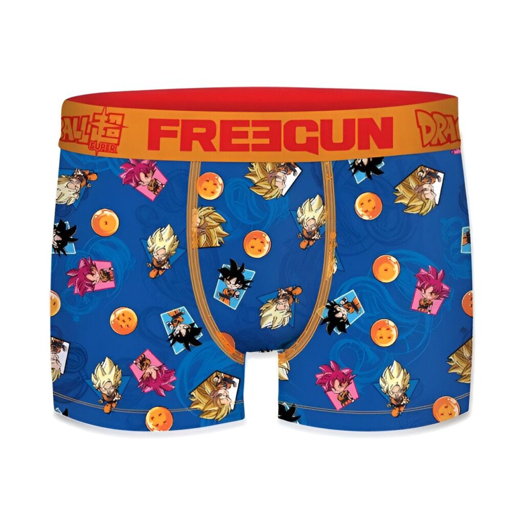 Ce boxer bleu est à l'effigie de Sangoku, le personnage principal du manga Dragon Ball Z. On peut également voir d'autres personnages comme Vegeta, Piccolo et Krilin.,CA-5284140451,CA-7744666453,CA-9601127488,CA-6621662335,CA-2064243216