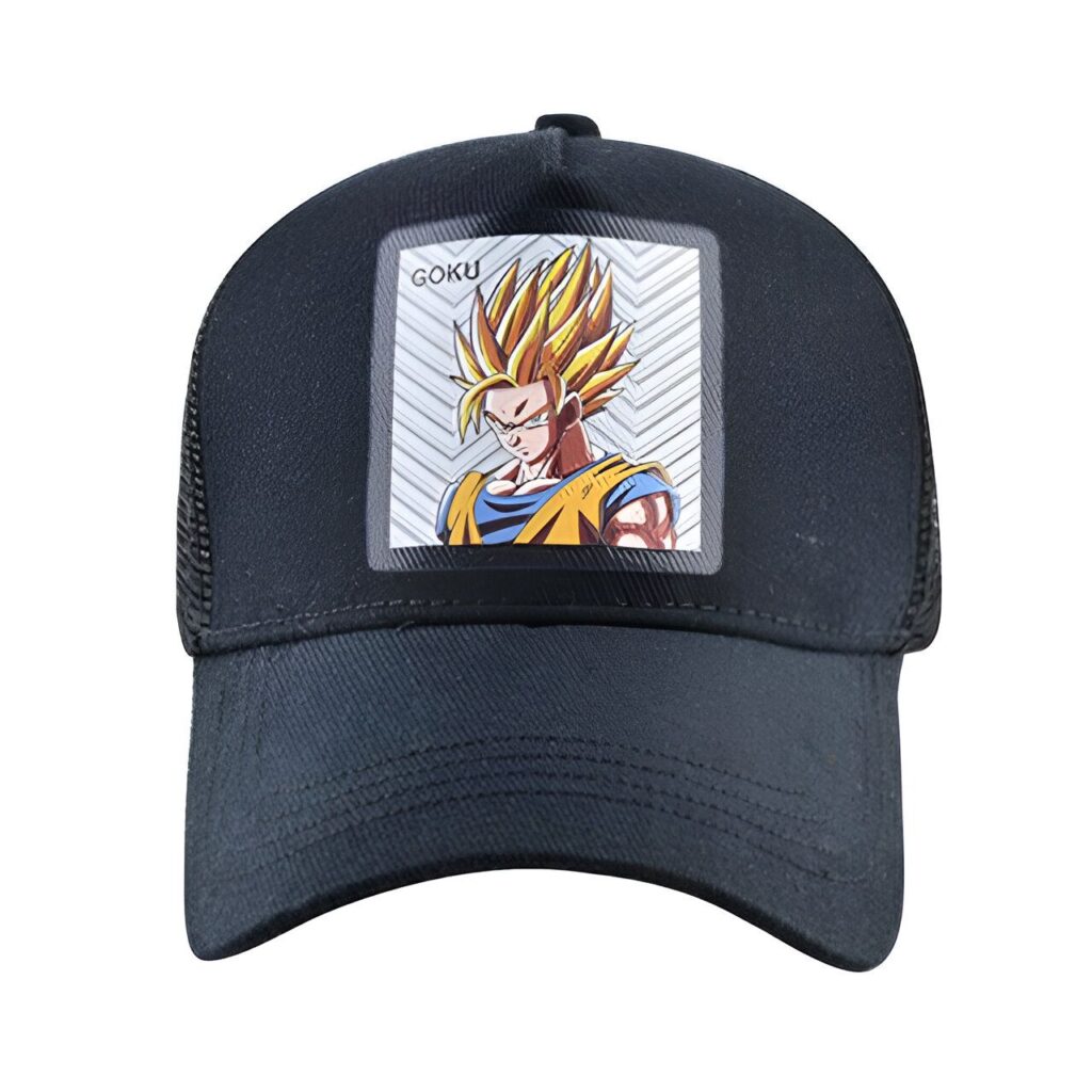 Une casquette de baseball noire avec un écusson brodé de Son Goku, un personnage de la série animée Dragon Ball Z.,CA-843281265X,CA-9273258557,CA-7669329734,CA-7249150936,CA-834635827X,CA-7979205138