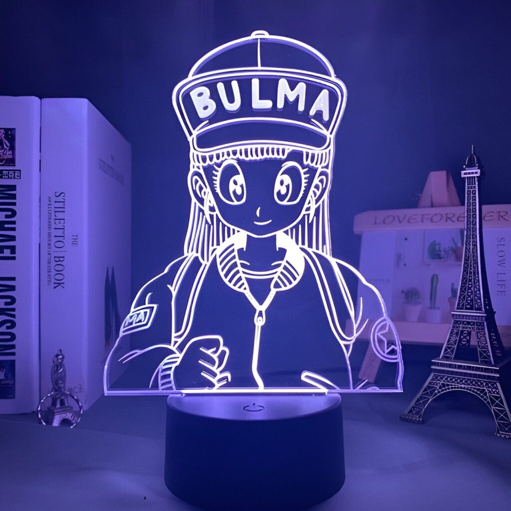 Une image d'une fille de dessin animé avec une casquette et une veste. La casquette porte le texte "Bulma".,LA-7762309144,LA-9889444879