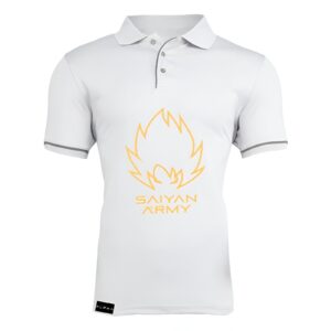 Le t-shirt blanc a un col polo et des manches courtes. Il y a un logo "Saiyan Army" jaune sur la poitrine.,PO-7809058452,PO-4264298857,PO-576410758X,PO-0063242672,PO-9371498056,PO-3848263939,PO-4998604805,PO-1510561668,PO-7416125464,PO-3632486476,PO-4232973451,PO-1630188115,PO-6024203403,PO-5619304426,PO-5870704243,PO-1239395841