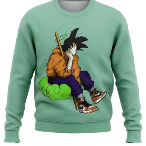 Le pull représente Son Goku, un personnage de la série animée Dragon Ball Z. Il est assis sur un nuage et porte une auréole. Il porte également un pantalon bleu, un sweat orange et des baskets blanches et orange.,PU-2691482332,PU-753069216X,PU-8460523845,PU-9312327569,PU-607417525X,PU-0701817992,PU-927301559X,PU-6028822086,PU-3261906154,PU-5245114402,PU-0621167207,PU-7935549605,PU-6028343277,PU-0241883555,PU-5991527725,PU-5087677304