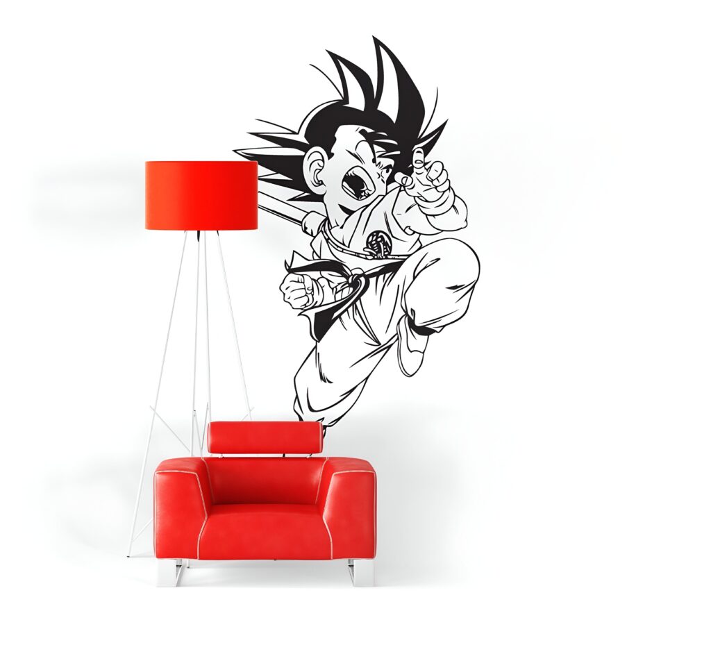 Une image en noir et blanc de Son Goku, un personnage de la série animée Dragon Ball Z. Il est représenté en train de voler et de tirer un Kamehameha.,ST-8577126978,ST-3126475914