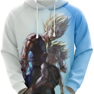 Une image de Vegeta et de son fils Trunks. Vegeta porte une armure bleue et Trunks porte une veste bleue. Vegeta a les cheveux noirs et Trunks a les cheveux jaunes. Ils sont tous les deux blessés et ont l'air fatigués.,SW-0618035532,SW-0006528155,SW-3104085366,SW-0566720485,SW-9991877169,SW-150454739X,SW-444063141X