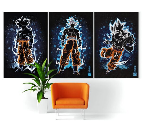 Tableau Goku Ultra Instinct Trois Silhouettes Dragon Ball Super